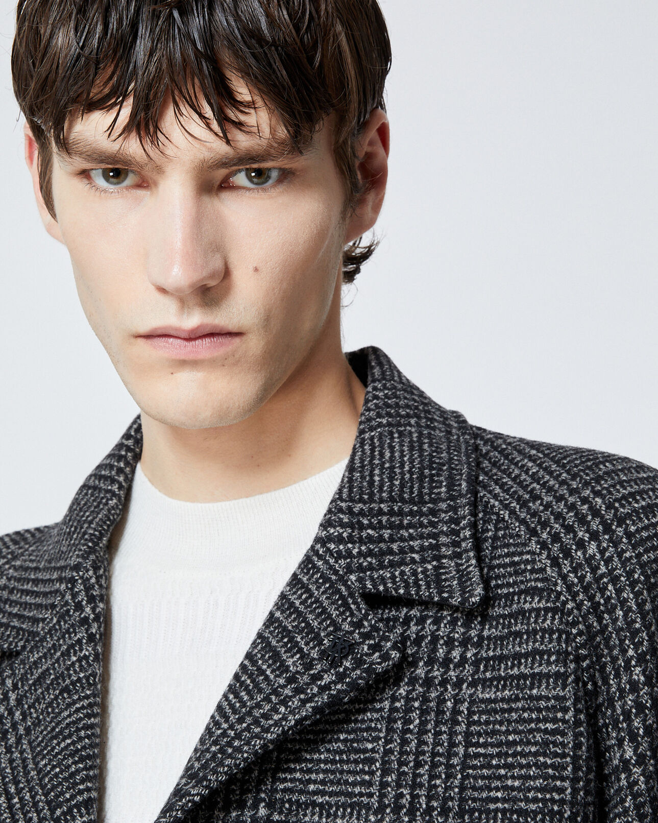 The Kooples HOMME BLACK GREY manteau laine gris foncé à carreaux