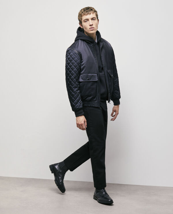 black bomber jacket with detachable sleeves
