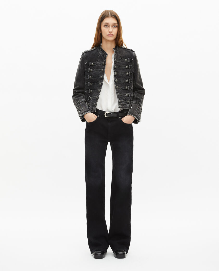 The Kooples WOMEN BLACK WASHED grey denim officer-style jacket