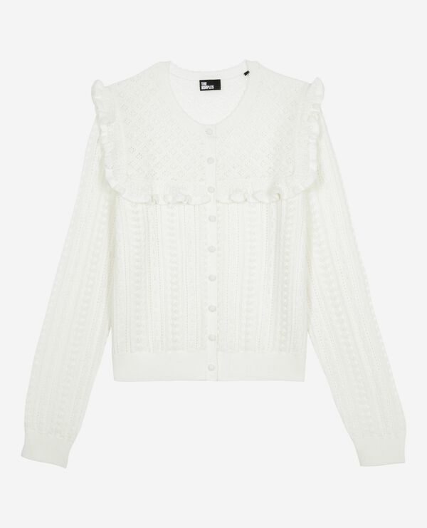 The Kooples FEMME ECRU cardigan avec volants en laine mérinos écru