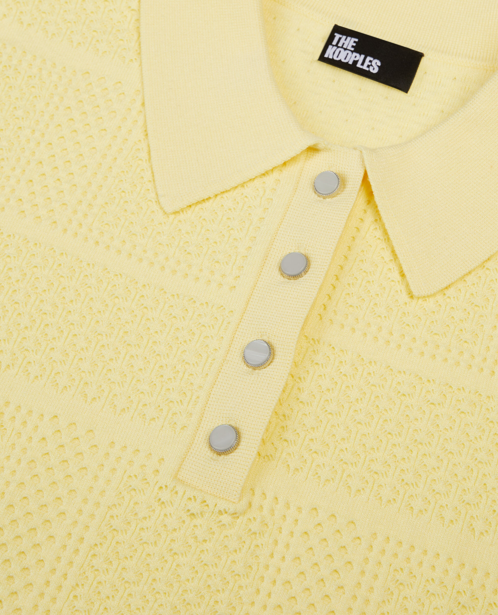 Light yellow openwork knit polo t-shirt, MELLOW YELLOW, hi-res image number null
