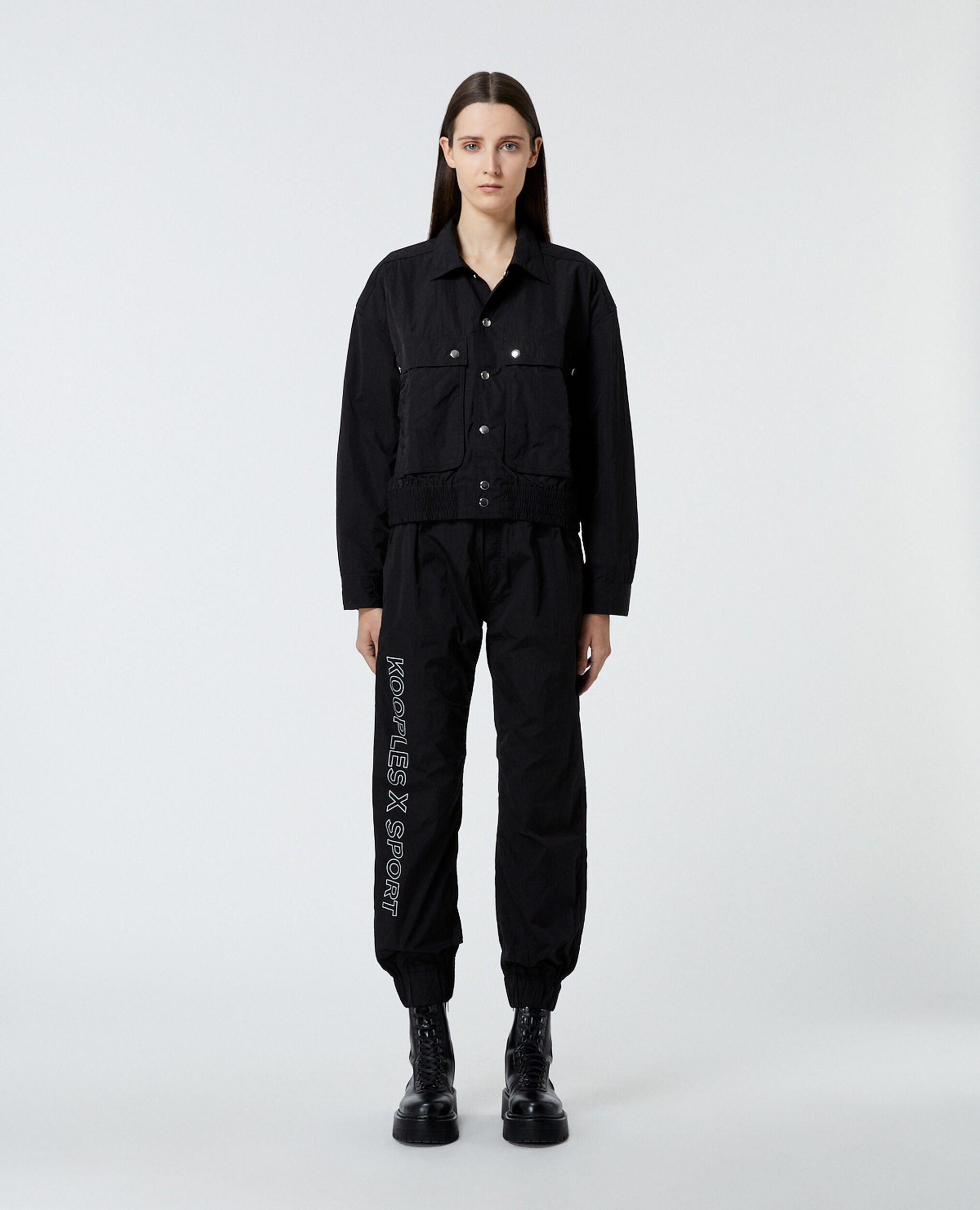 Black trousers w/logo trims down sides, BLACK, hi-res image number null
