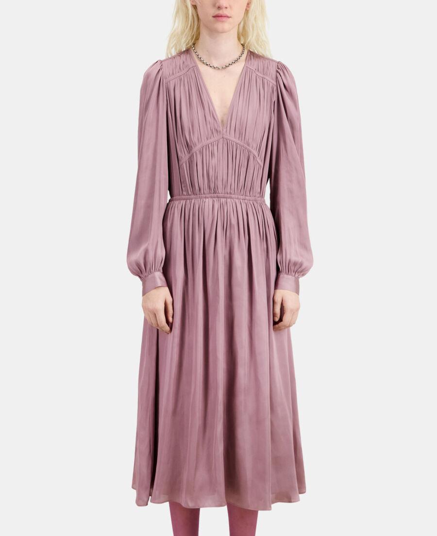 The Kooples WOMEN DARK PURPLE long mauve dress with pleating