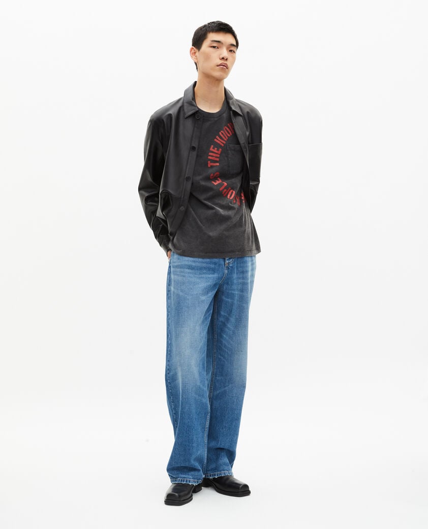 The Kooples MEN BLACK WASHED t-shirt with grey screen print