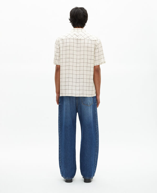 The Kooples HOMME WHITE / BLACK chemise manches courtes à carreaux écrue