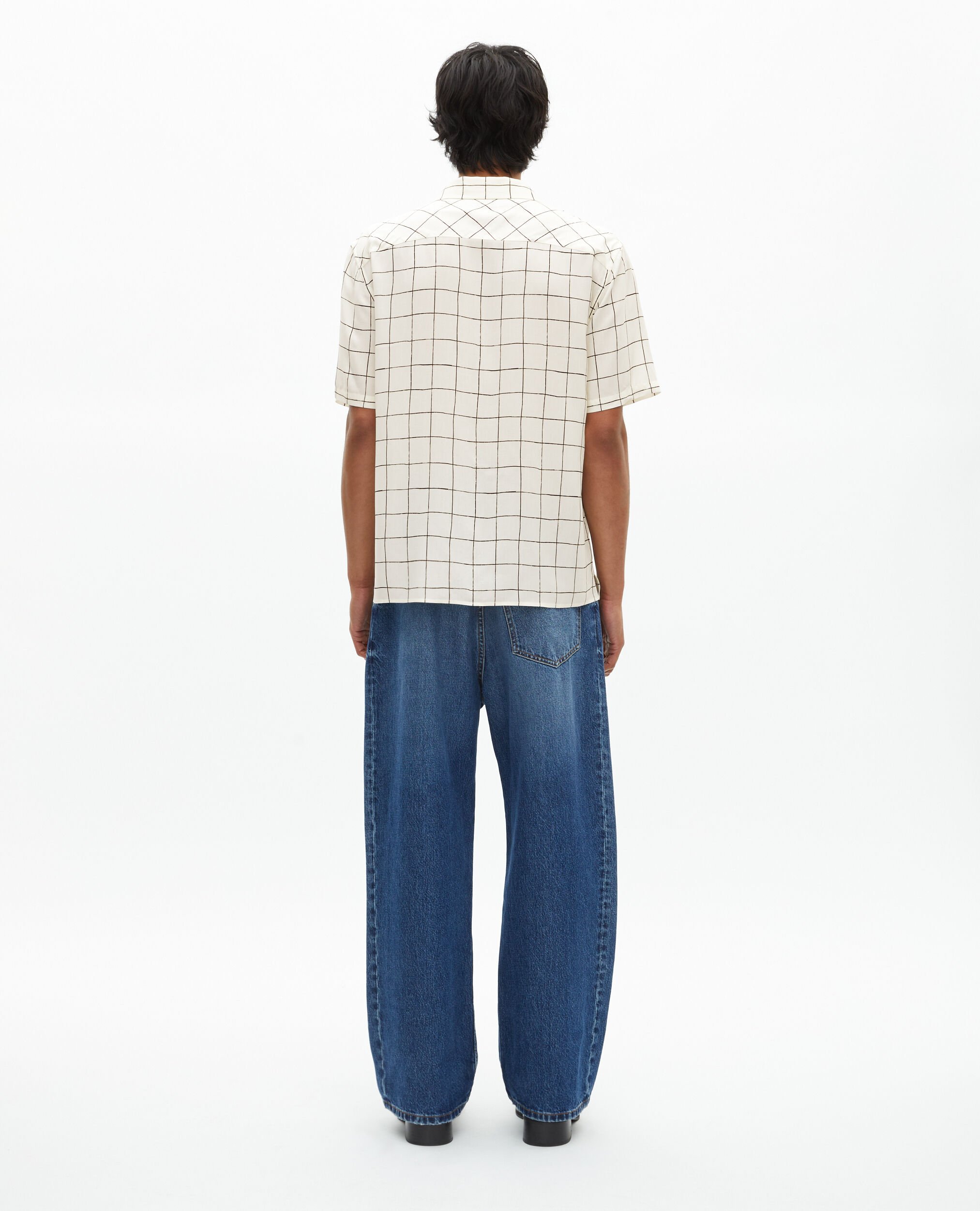 Short-sleeved plaid shirt, ecru, WHITE / BLACK, hi-res image number null