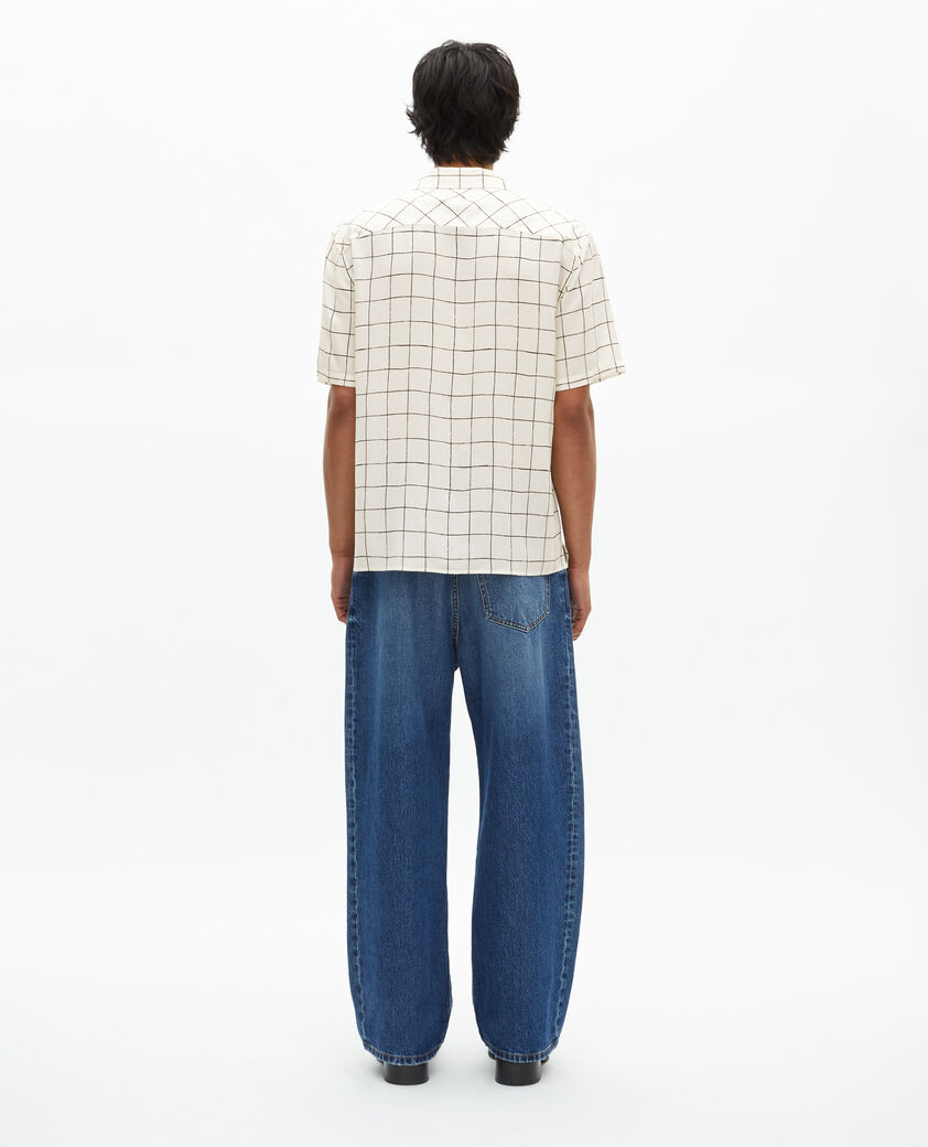 The Kooples HERREN WHITE / BLACK kurzärmeliges kariertes hemd ecru