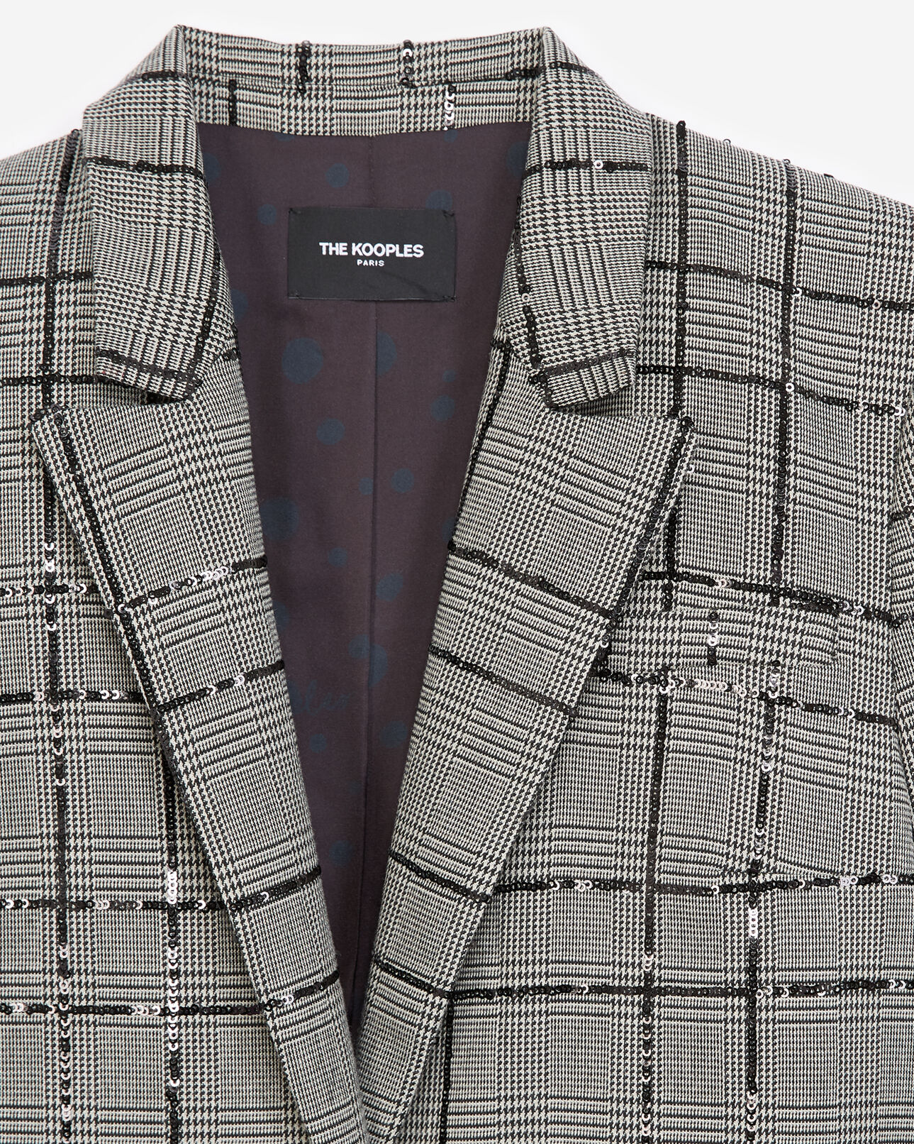 The Kooples FEMME GREY BLACK veste costume grise carreaux et sequins