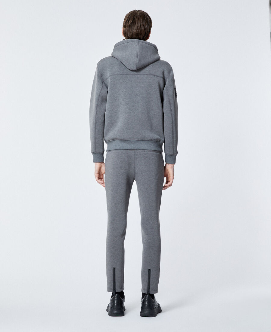 zipped gray joggers with trims and logo