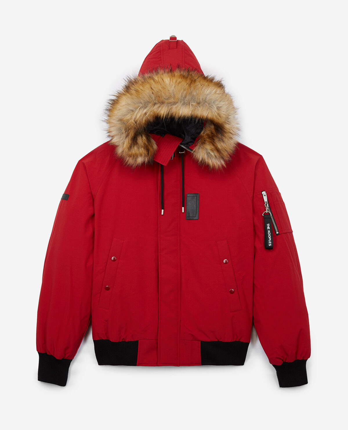 Short red down jacket