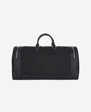 The Kooples HOMME BLACK sac weekend en cuir et toile noir