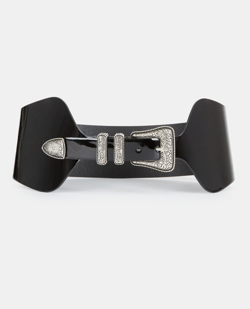 The Kooples FEMME BLACK ceinture large en cuir vinyle noir