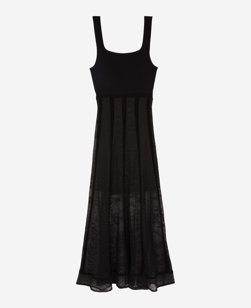 The Kooples FEMME BLACK robe longue en maille et dentelle noire