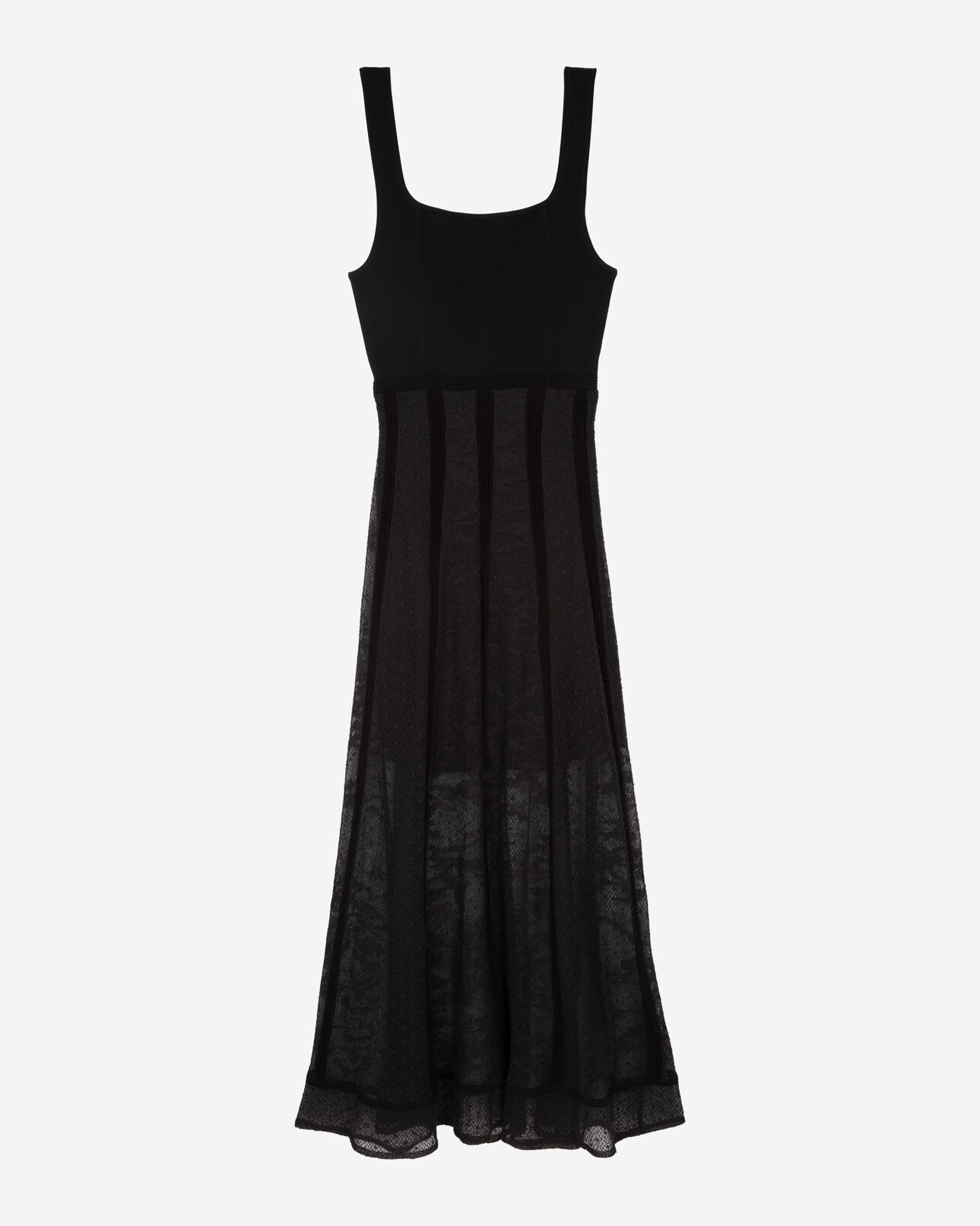 The Kooples FEMME BLACK robe longue en maille et dentelle noire