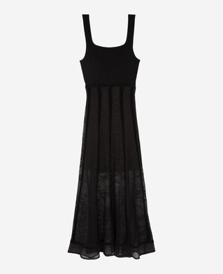 The Kooples FEMME BLACK robe longue en maille et dentelle noire