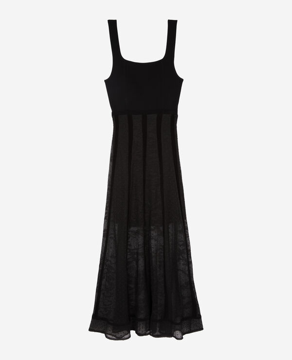 The Kooples WOMEN BLACK long black mesh and lace dress