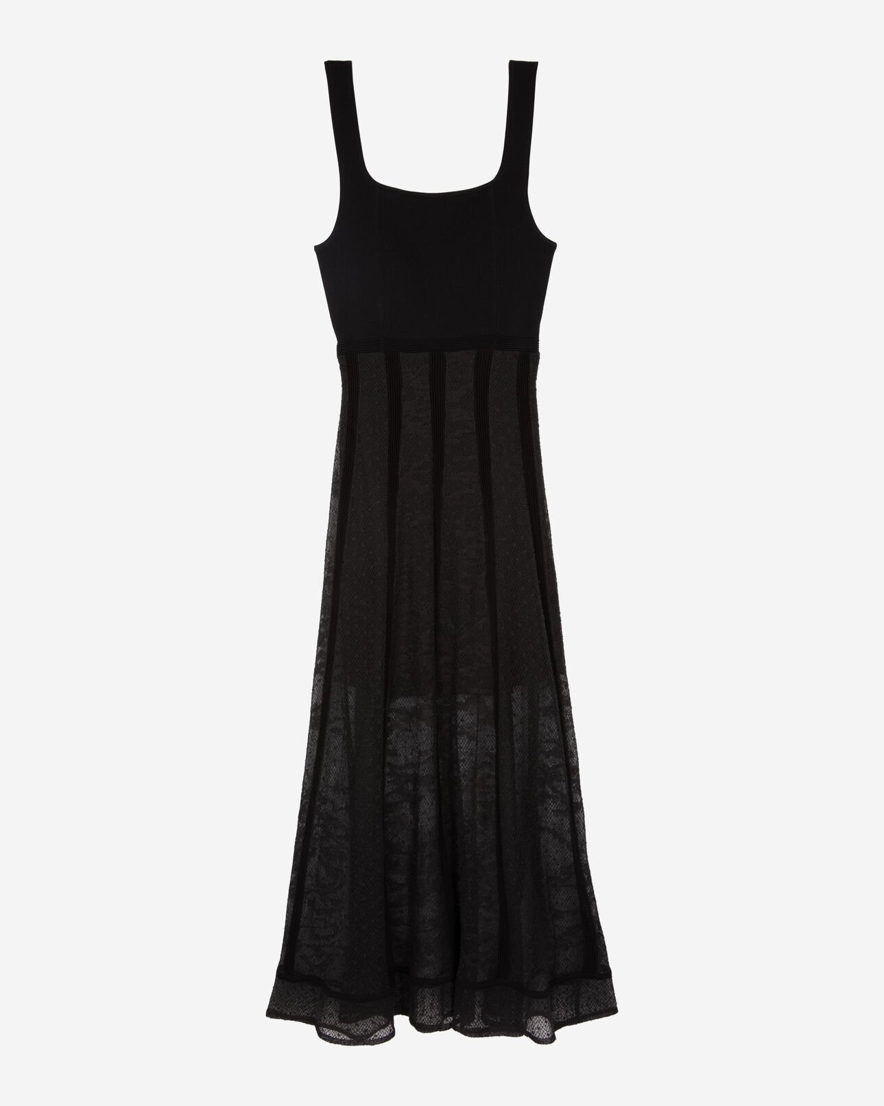 The Kooples DAMEN BLACK langes kleid aus strick und spitze in schwarz