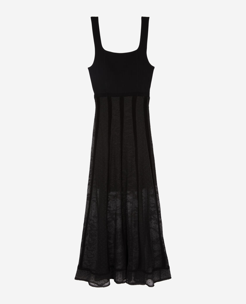 The Kooples WOMEN BLACK long black mesh and lace dress