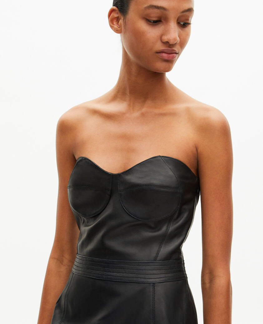 The Kooples F BLACK short strapless black leather dress