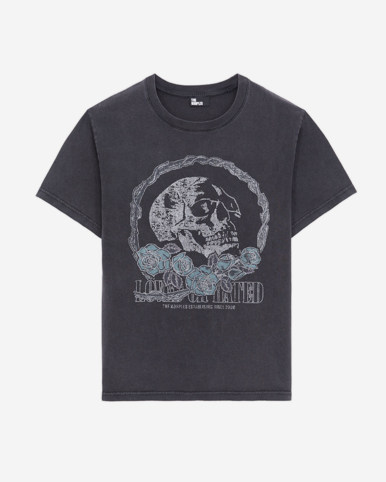 The Kooples FEMME BLACK WASHED t-shirt noir avec sérigraphie vintage skull