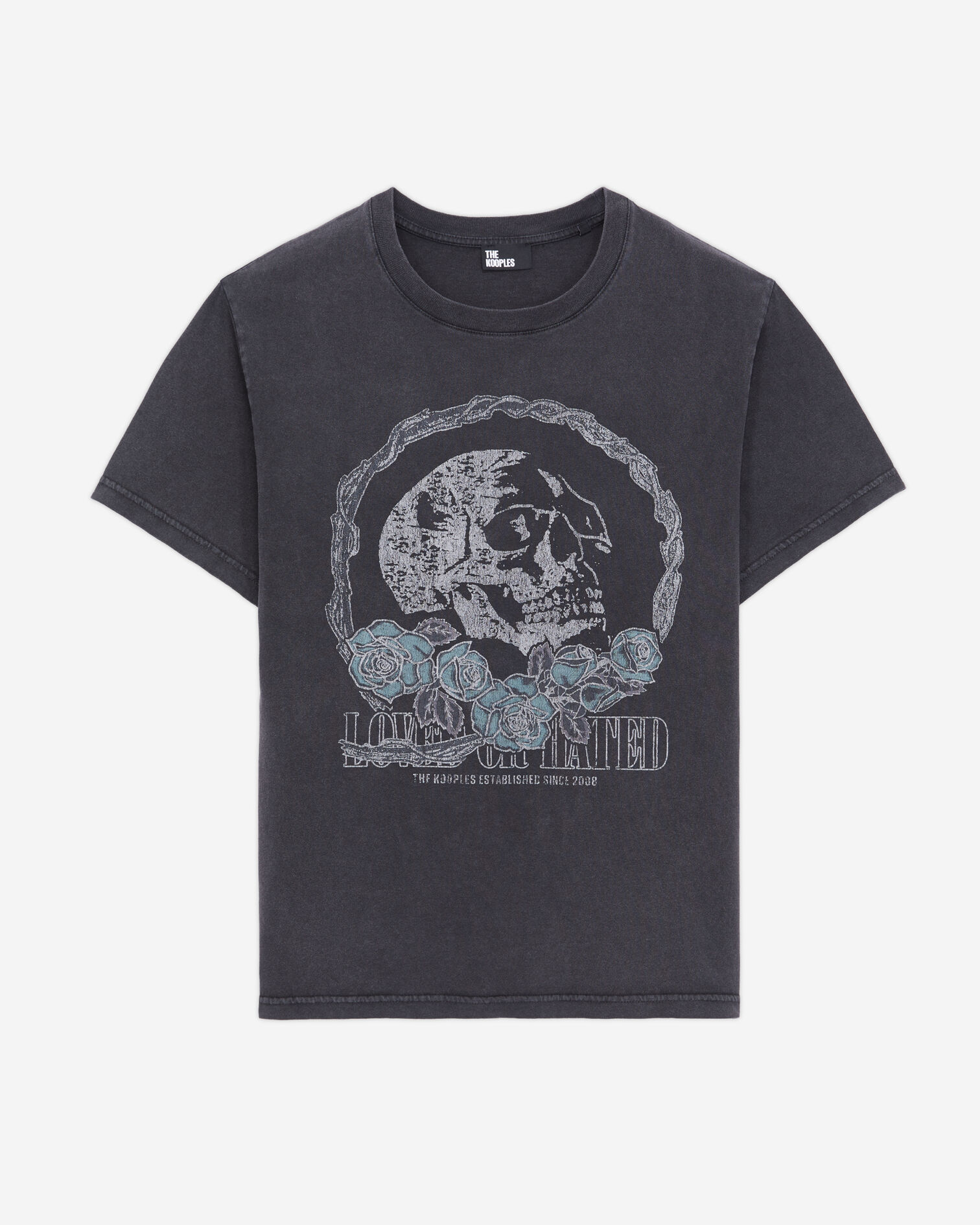 T-shirt noir avec sérigraphie Vintage skull, BLACK WASHED, hi-res image number null