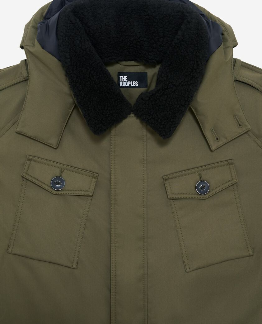 The Kooples MEN KAKI water-repellent parka with khaki sherpa collar