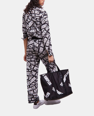 The Kooples WOMEN BLACK large black tote bag with tape logo