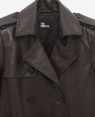 The Kooples F DARK BROWN MELANGE long brown leather trench coat