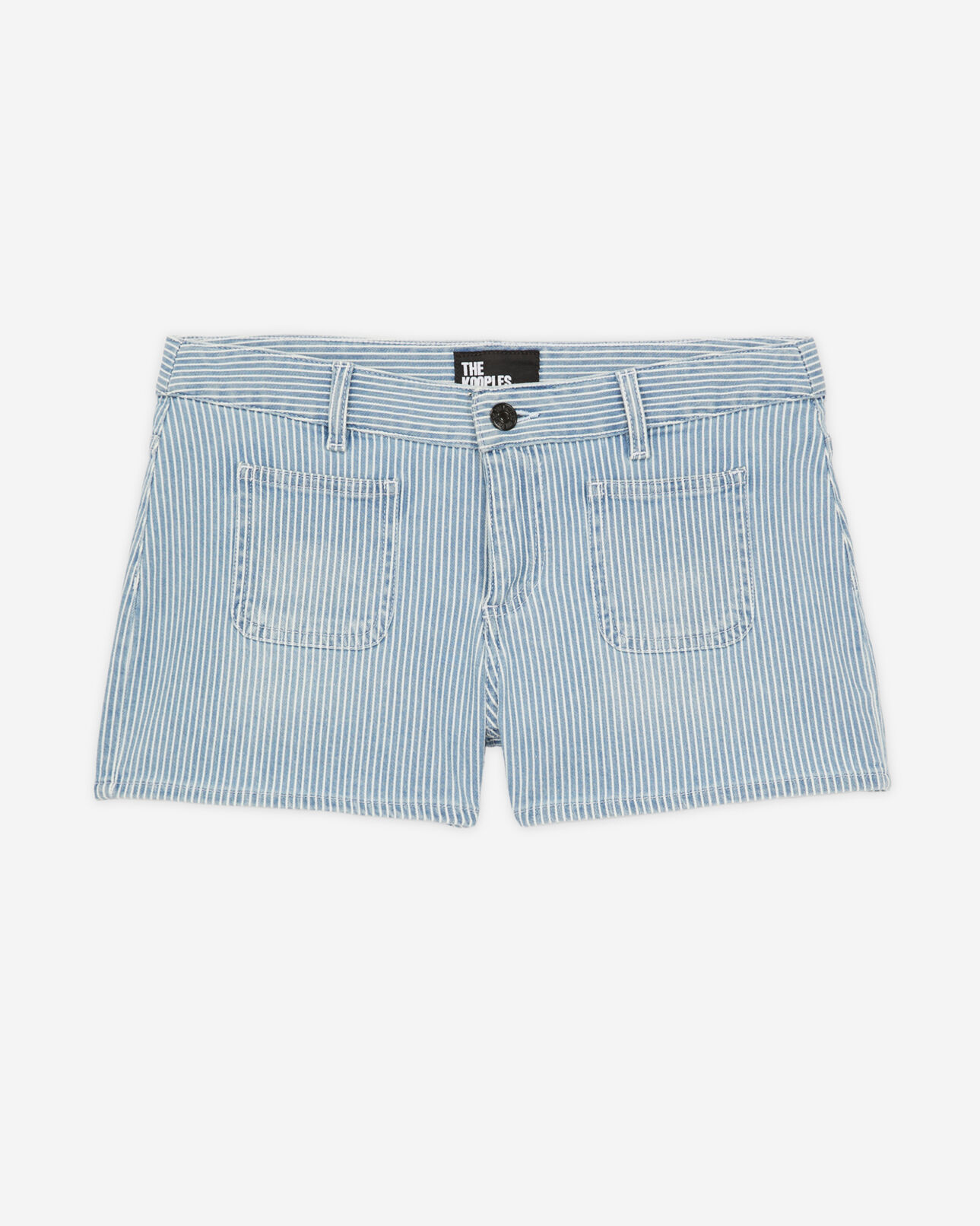 The Kooples WOMEN BLUE DENIM blue and white striped denim shorts