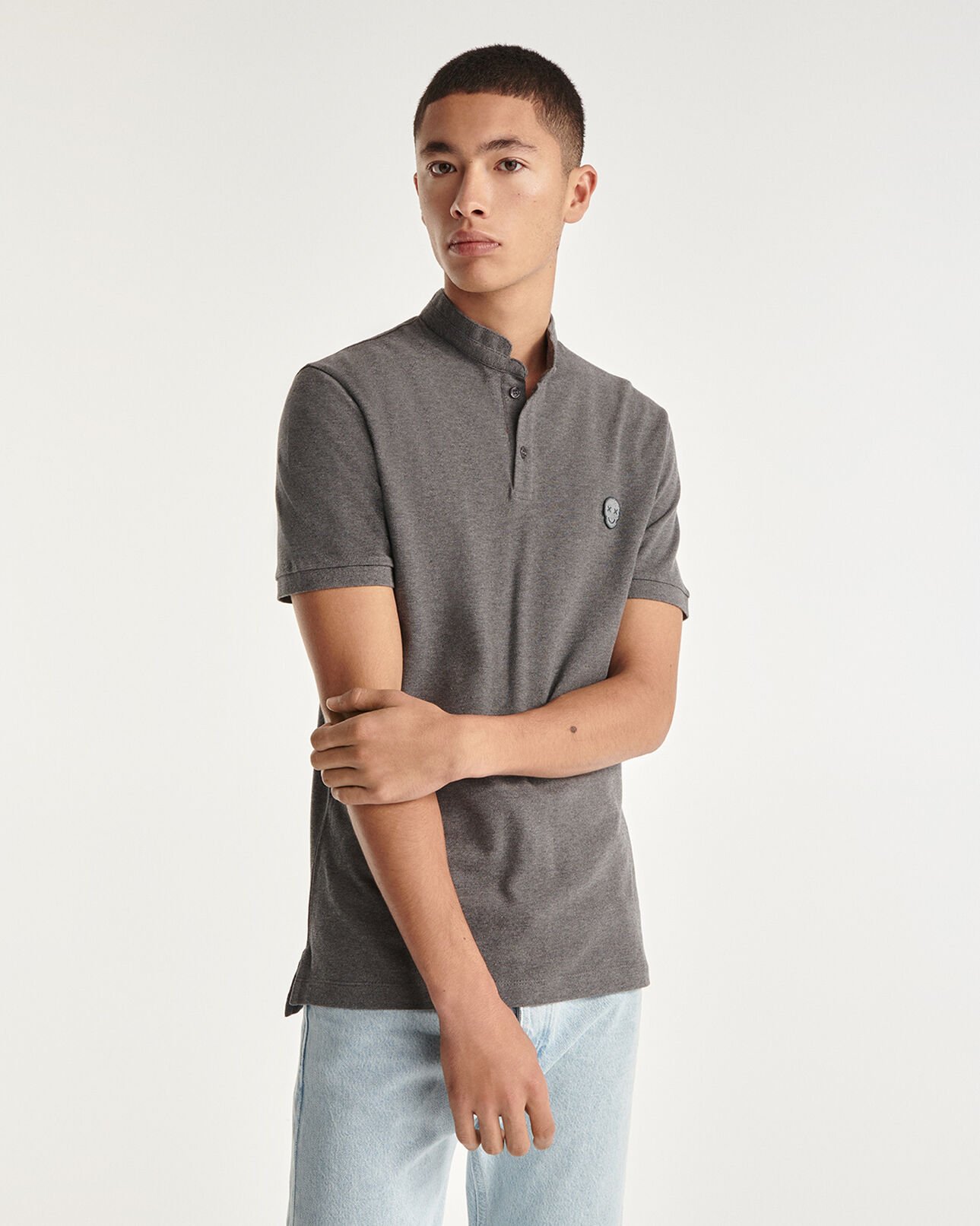 The Kooples HOMME MIDDLE GREY MELANGE polo col officier gris en coton