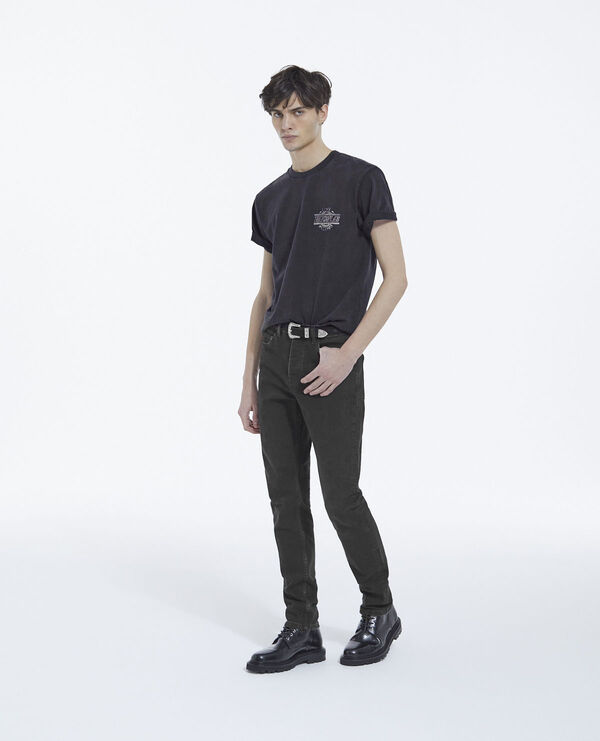 t-shirt noir délavé coton imprimé col rond