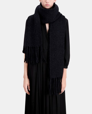 The Kooples F BLACK black ribbed wool-blend scarf