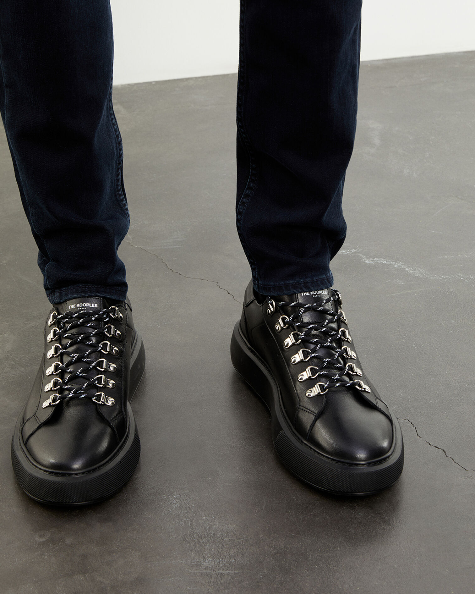 Wedge black sneakers in leather with eyelets, BLACK, hi-res image number null