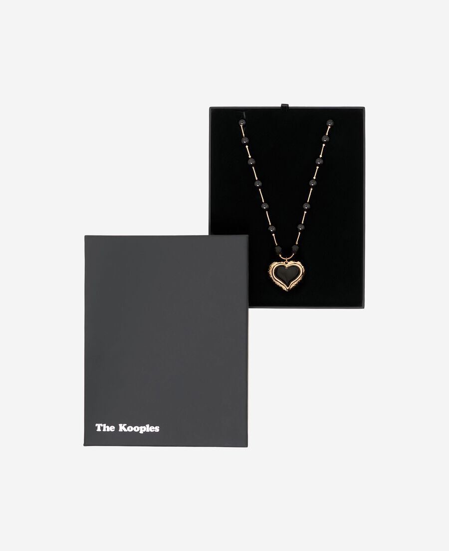 The Kooples FEMME GOLD collier perles et pendentif cœur noir