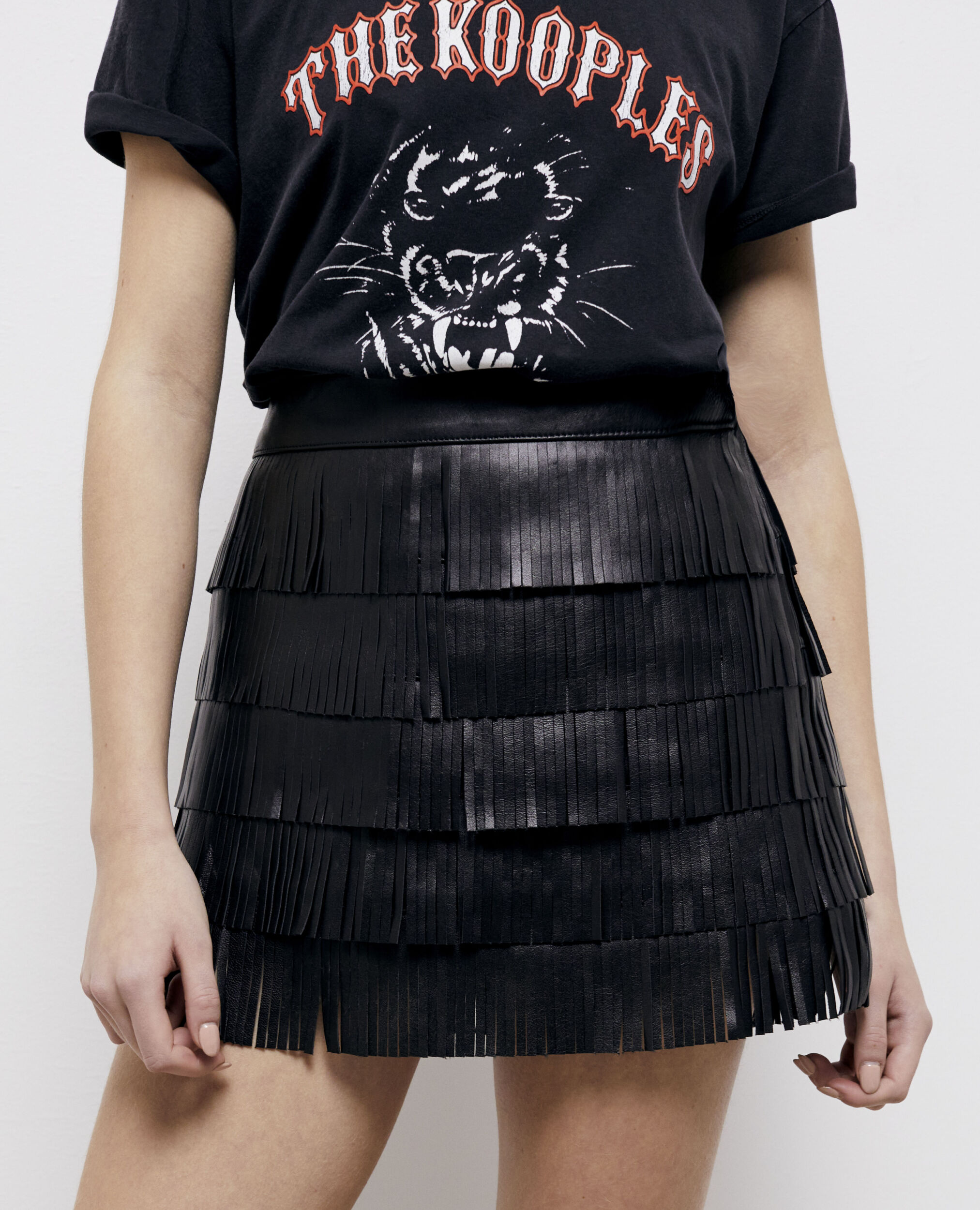 Short black leather skirt, BLACK, hi-res image number null