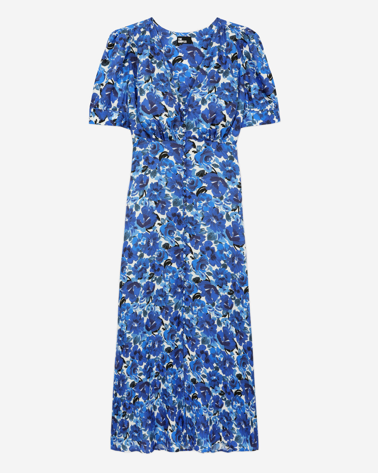 The Kooples DAMEN BLUE WHITE langes kleid mit print und knopfverschluss