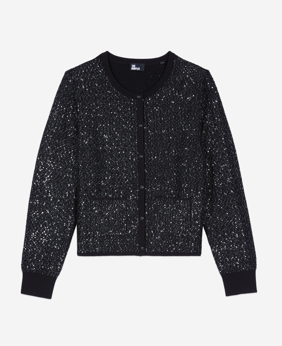 The Kooples FEMME BLACK cardigan à sequins en maille noire