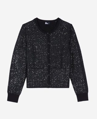 The Kooples FEMME BLACK cardigan à sequins en maille noire