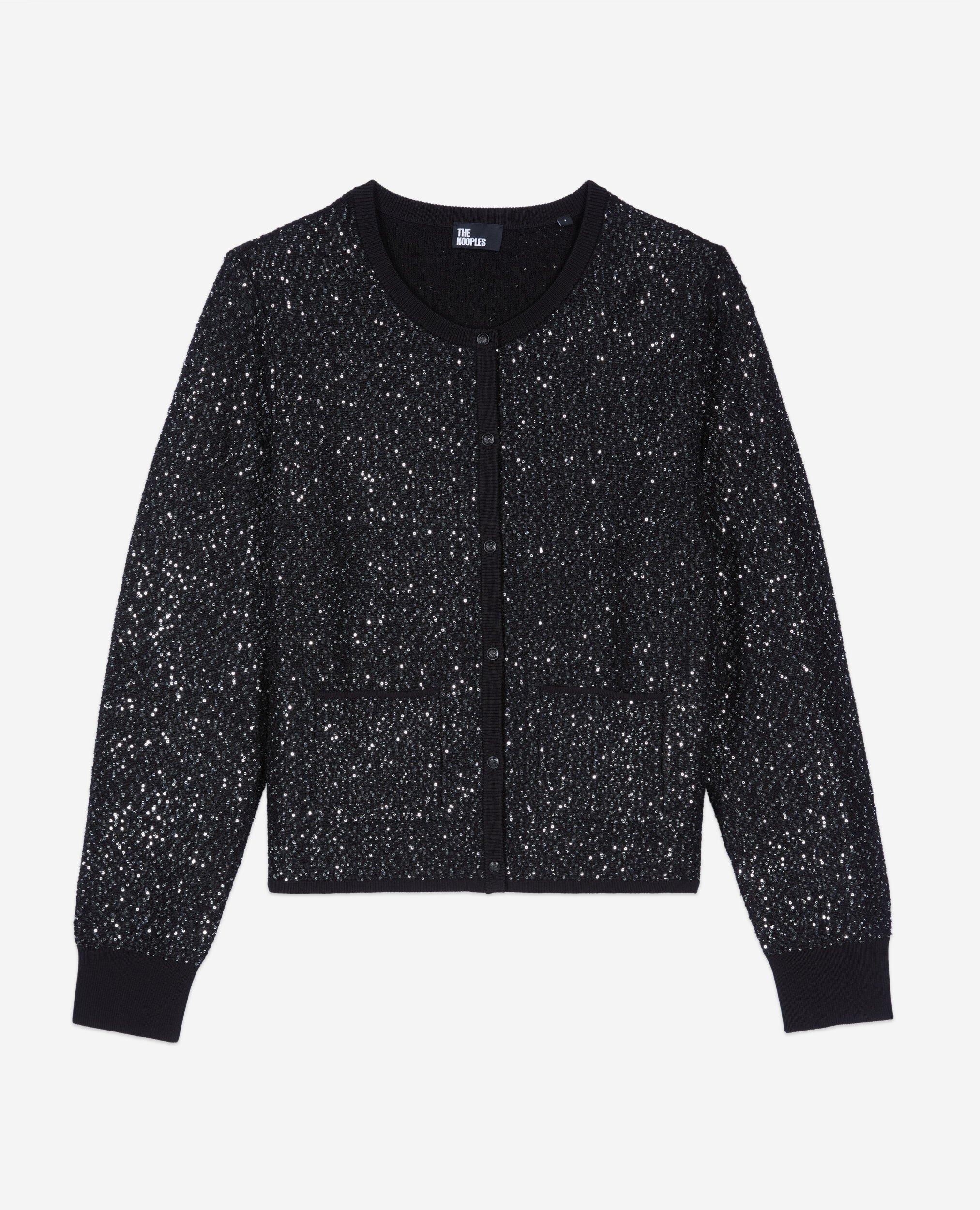 Cardigan à sequins en maille noire, BLACK, hi-res image number null