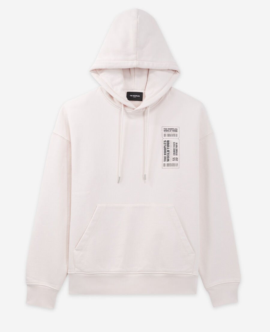 pink cotton hoodie with white inscription