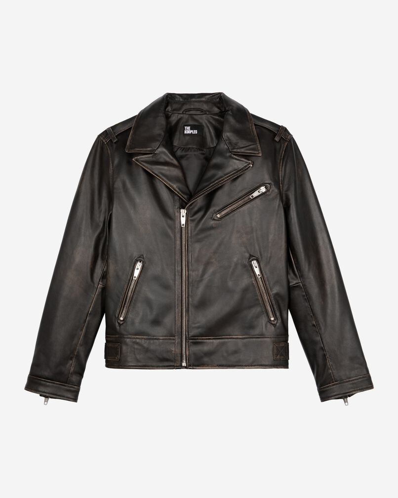 The Kooples MEN BLACK USED LIGHT black leather biker jacket