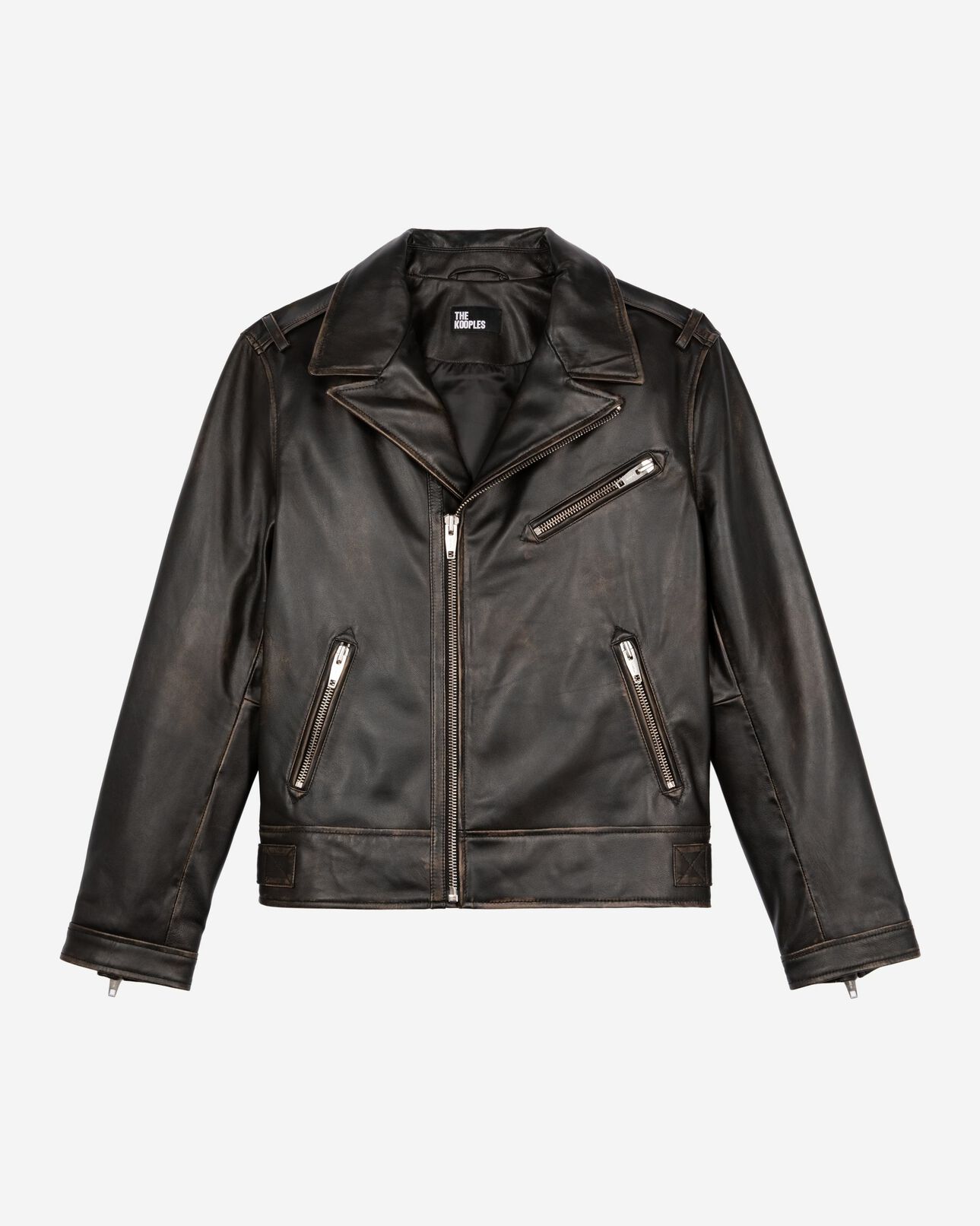 The Kooples MEN BLACK USED LIGHT black leather biker jacket