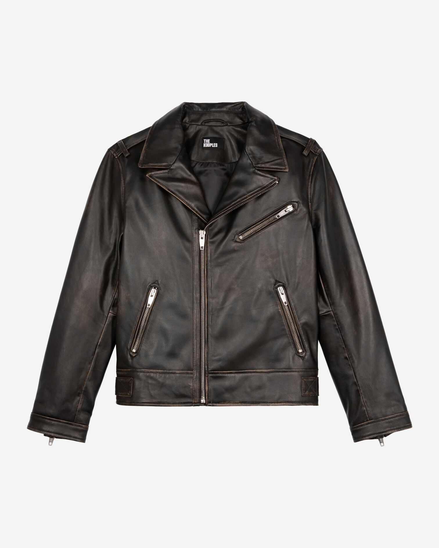 Black leather biker jacket, BLACK USED LIGHT, hi-res image number null