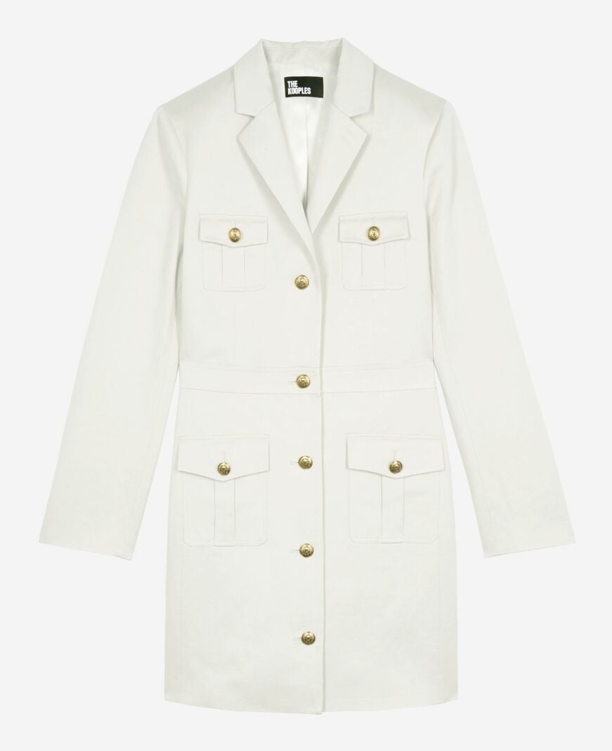 The Kooples FEMME BEIGE robe courte style officier en lin écrue