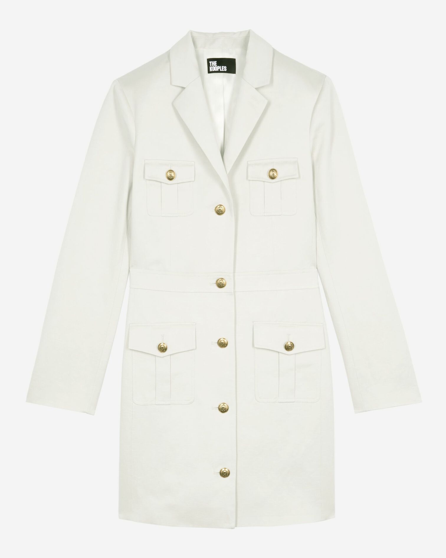 Short officer-style dress in ecru linen, BEIGE, hi-res image number null