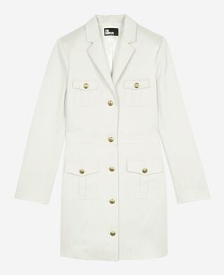 The Kooples FEMME BEIGE robe courte style officier en lin écrue