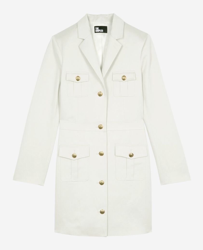 The Kooples FEMME BEIGE robe courte style officier en lin écrue
