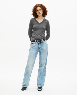 The Kooples WOMEN DARK GREY MELANGE grey merino wool v-neck sweater