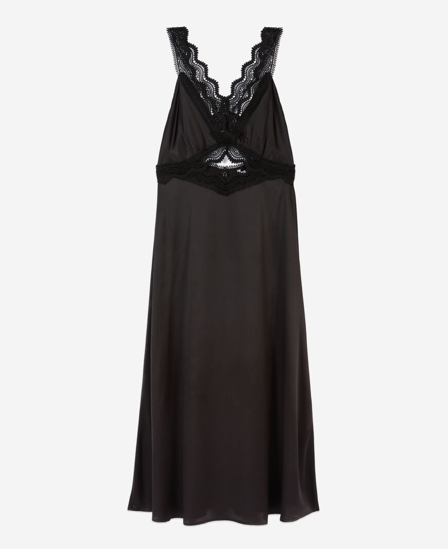 The Kooples F BLACK long black slip dress with guipure