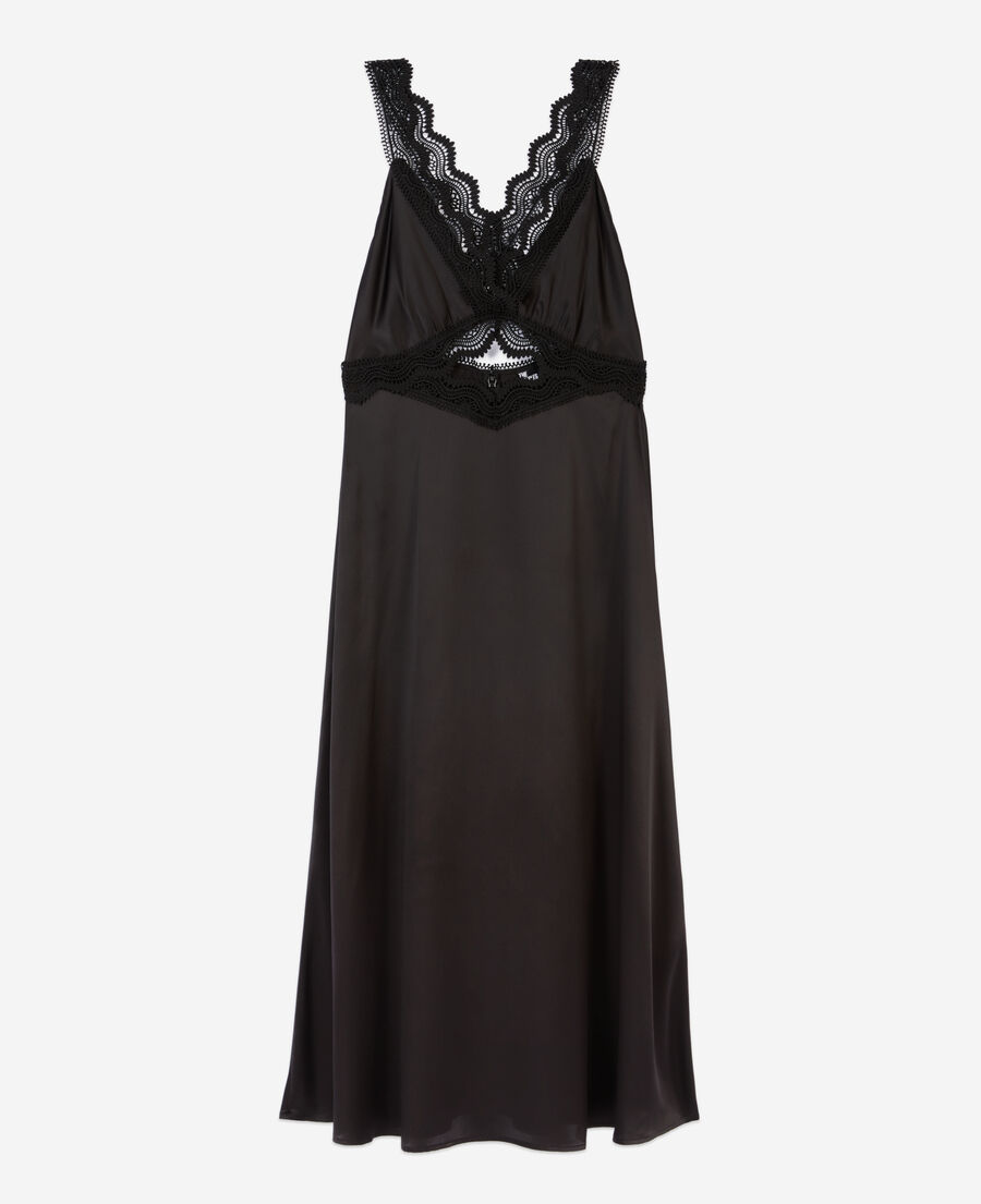 The Kooples F BLACK long black slip dress with guipure